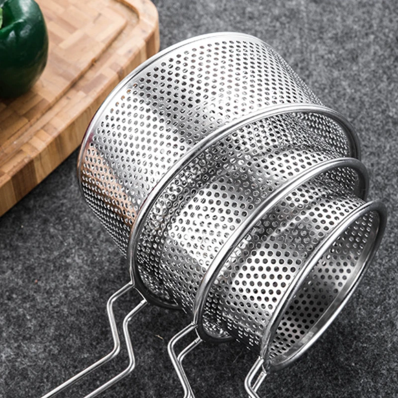 12/14/16/18/20cm French Metal Basket with Handle Deep Fry Strainer Round Cooking Food Drain Colanders Kitchen Tools Accessories