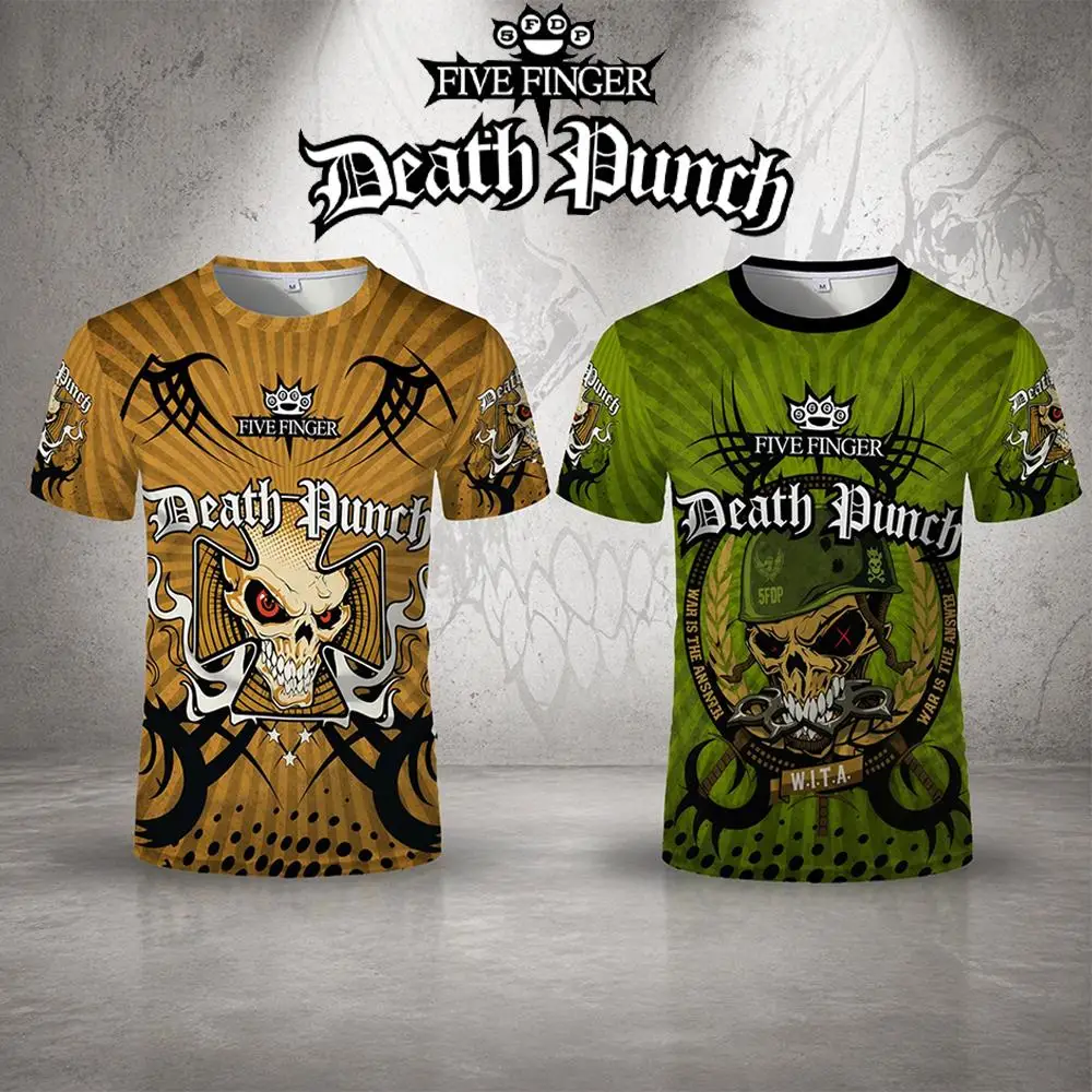 2026 Men's for 5FDP Five Finger Death Punch Fans T-Shirt Heavy Metal Band 3D Print Short-Sleeve Top Unisex Street Rock Tee