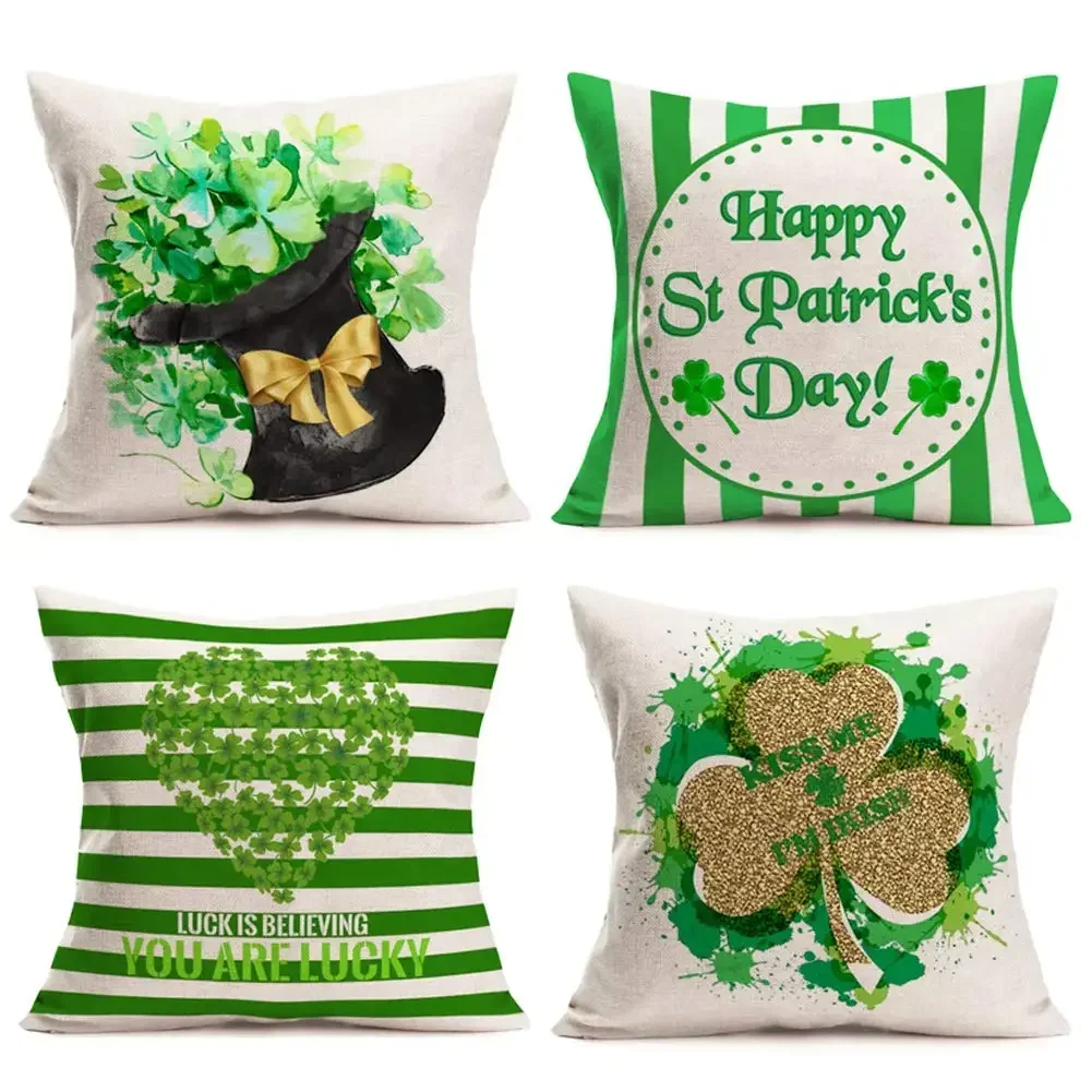 Green plant four-leaf clover linen pillowcase sofa cushion cover home decoration can be customized for you 40x40 50x50 60x60