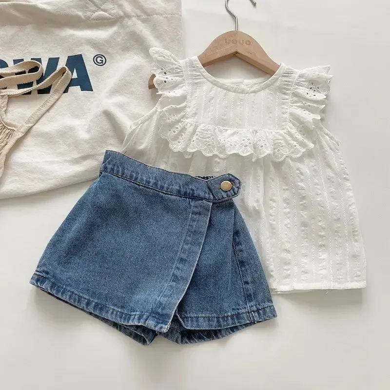 Lace Shirt Short Sleeve Round Neck Tee Top Solid Blouse Cotton T-Shirt Puff Sleeve Toddler Girl Pincess