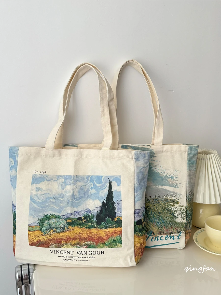 

Van Gogh oil painting art canvas bag custom large capacity handbag student shoulder handbag advertising bag