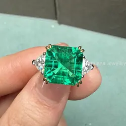 Pirmiana Customized 18k White Gold 10x10mm 4.5ct Lab Grown Emerald Ring for Women Party Gift