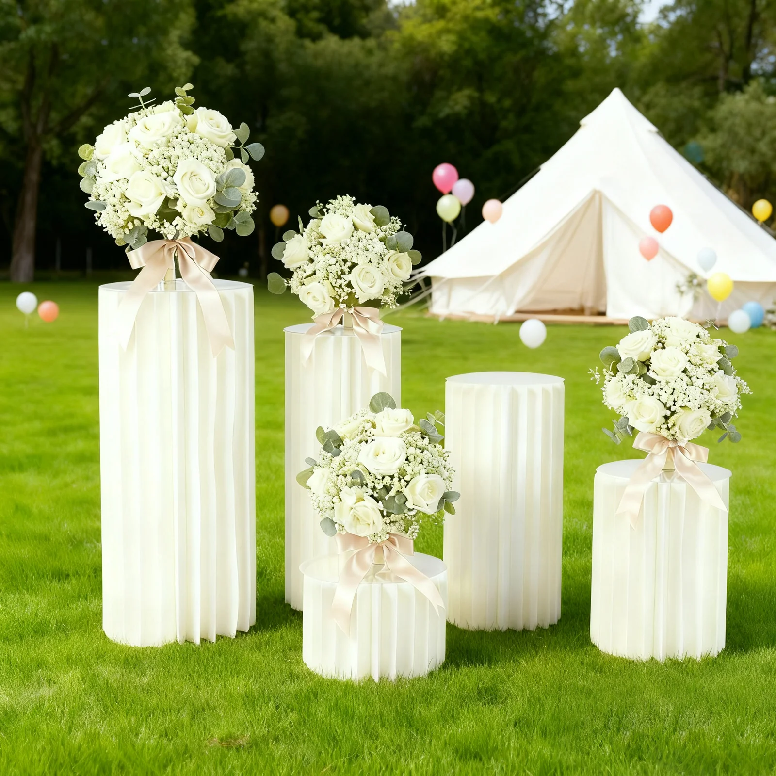 Lot de 5 Supports de Vases en Carton pour Fleurs de Mariage – Élégants Supports Cylindriques pour Centres de Table de Mariage en Gros