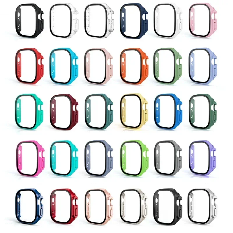 Vidro + capa para apple watch ultra 2 49mm pulseira smartwatch pc amortecedor + protetor de tela capa temperada iwatch ultra band acessórios