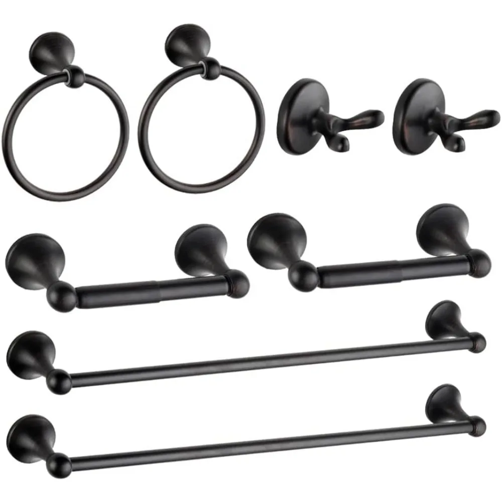 

8-Piece Bathroom Hardware Set with Adjustable Towel Bar, Toilet Paper Holder, and Hooks in Oil Rubbed Bronze Finish