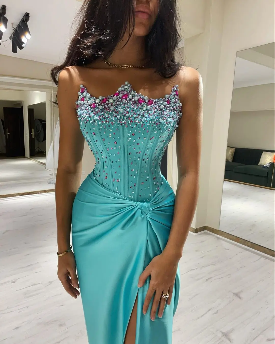 Sapmae Tulle Top Beaded Sequin Mermaid Ruffle Court Train Prom Evenning Formal Occasion Dresses Suit For Women In Summer 2023