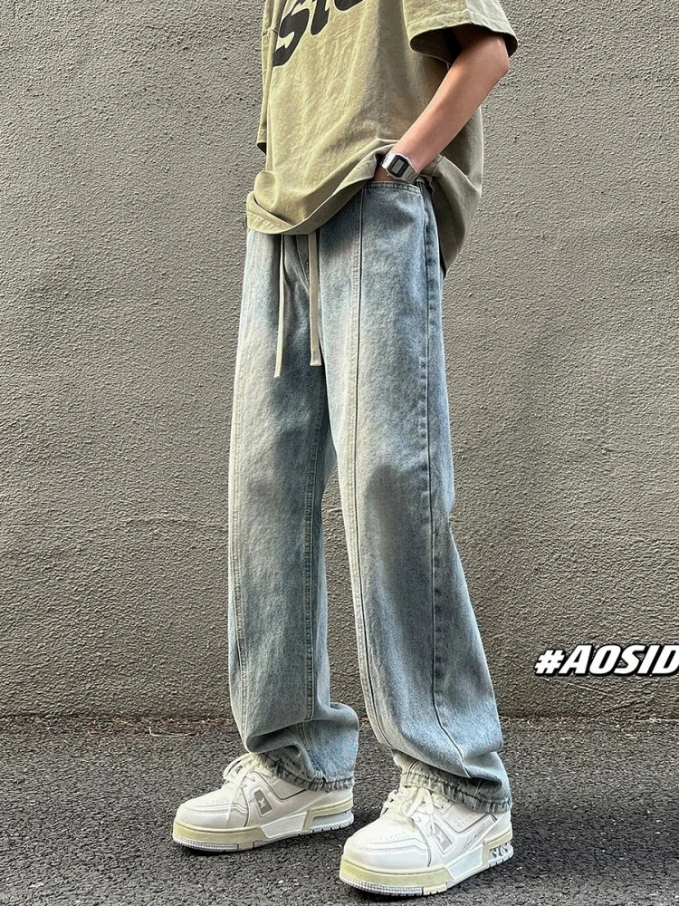 

Waed American Sle Men's Jeans Spring Autumn Straight Leg Casual Wide Leg Pants Trendy High Street Versatile Leisure Long ...