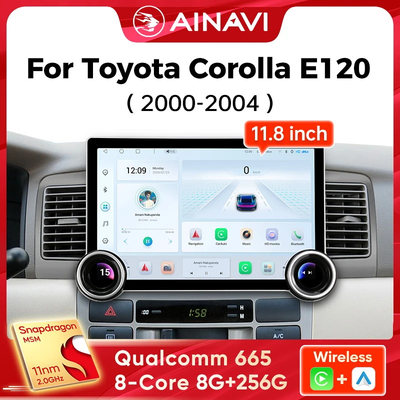 Ainavi 11.8inch Multimedia Player For Toyota Corolla E120 2001 2002 2003 2004 Carplay Android Auto Car Radio Stereo