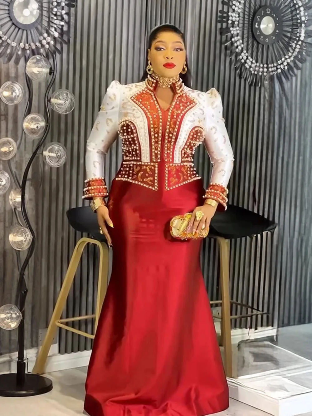 

Ele rican Women's Long Sve Dr Beaded Wedding Gown Cross-Border Faion Classy Ethnic Sle Autumn Collection