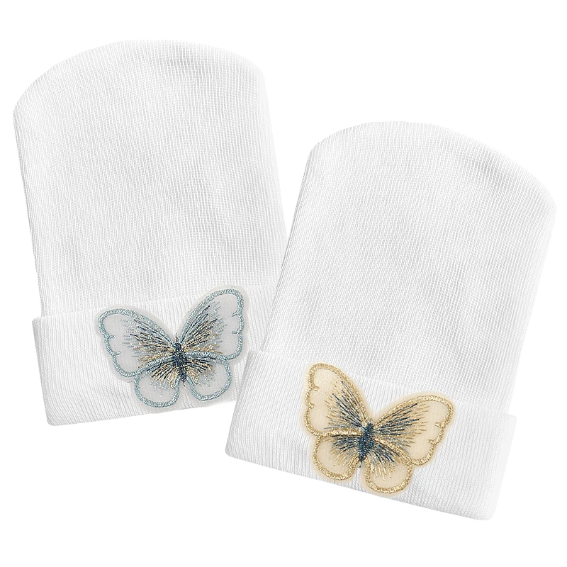 Cute Butterfly Hospital hats for Newborn Baby Boys Girls Soft White Cotton Kint Beanies Hats For Kids Child Baby Props Hat