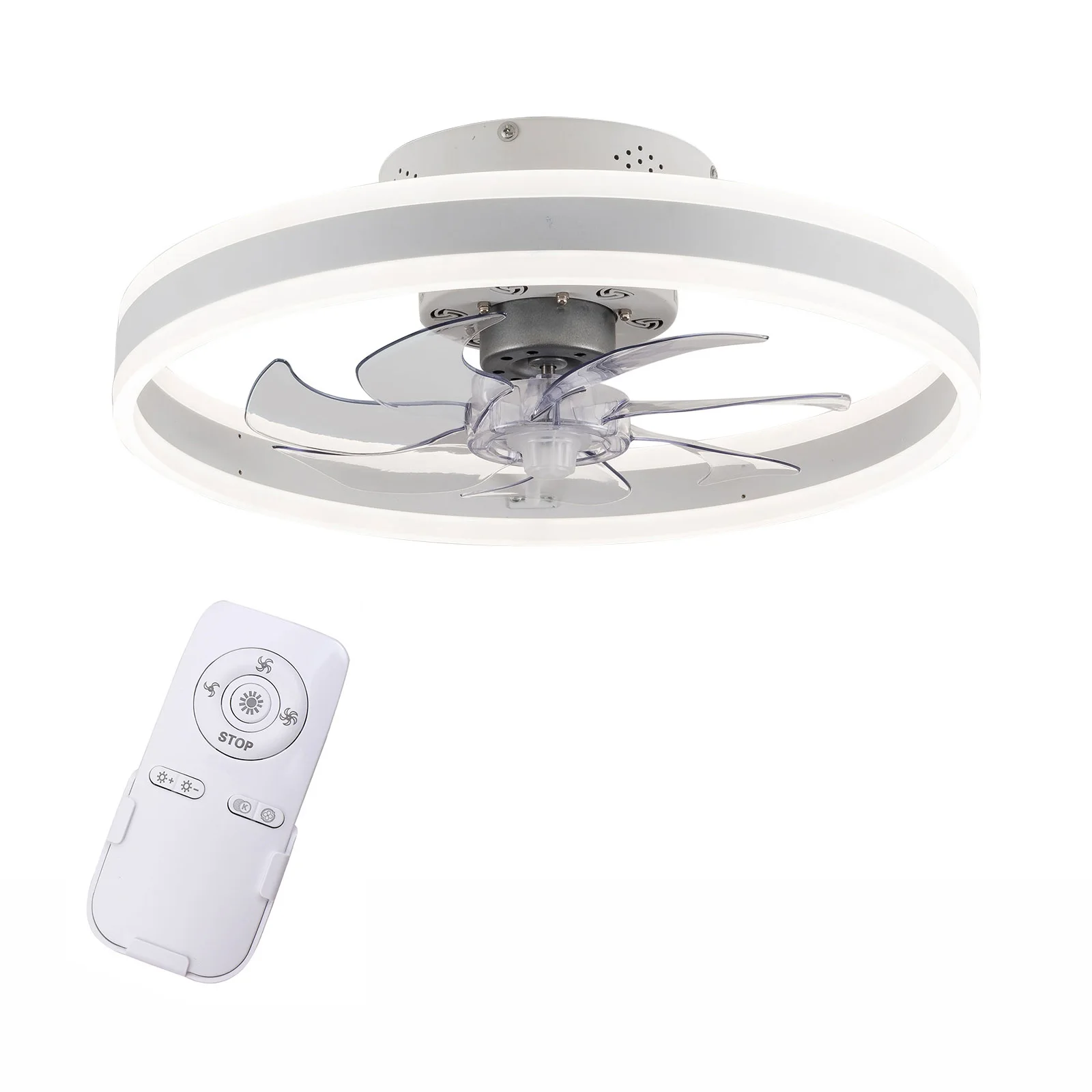 

odern Round Ceiling Fan with Light, 20 inch Low Profile LED 3 Color 3 Speed Flush Mount with Remote Control Pendant Lamp