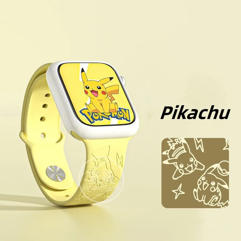 

New Anime Pokemon Strap Iwatch Engraved Cartoon Pikachu Print 45Mm 44Mm 42Mm 41Mm 38Mm 49 40Mm Bands Iwatch 8 Ultra 7 Se Gift