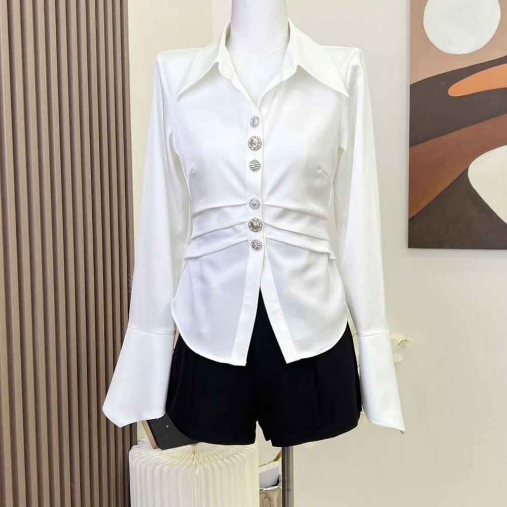 

Temperament senior professional waist long-sleeved shirt soft French irregular design autumn new slim top