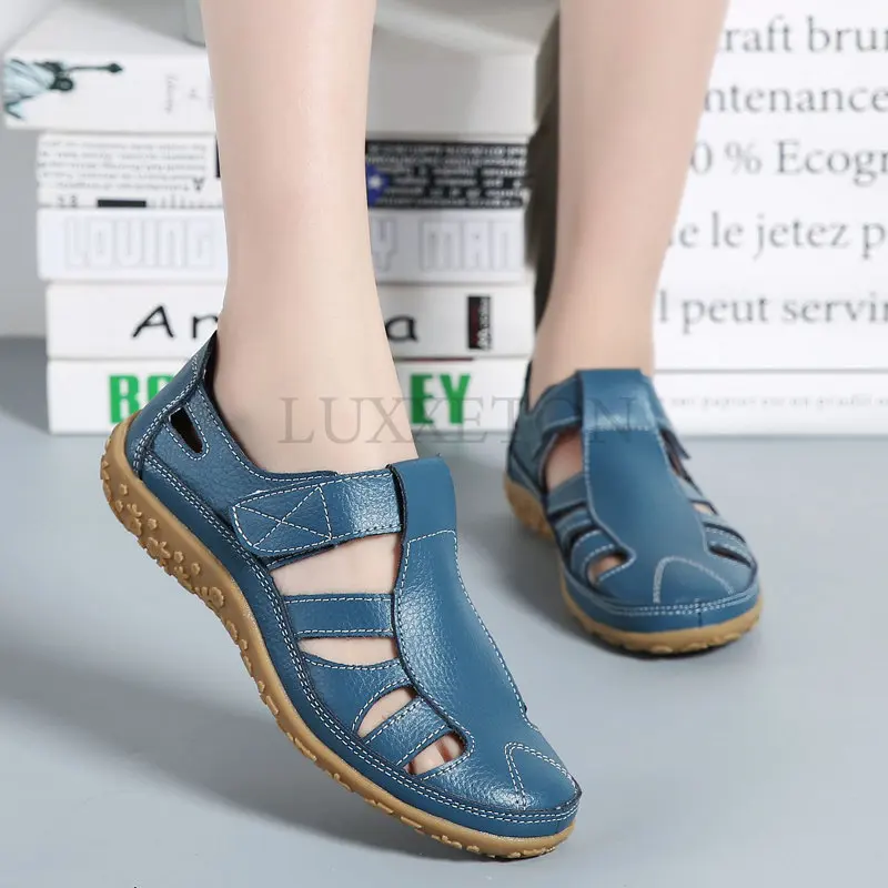 Women Sandals Casual Summer Ladies Soft Beach Sandals Walking Shoes Outdoor Comfort Classic Genuine Leather Woman Sandals