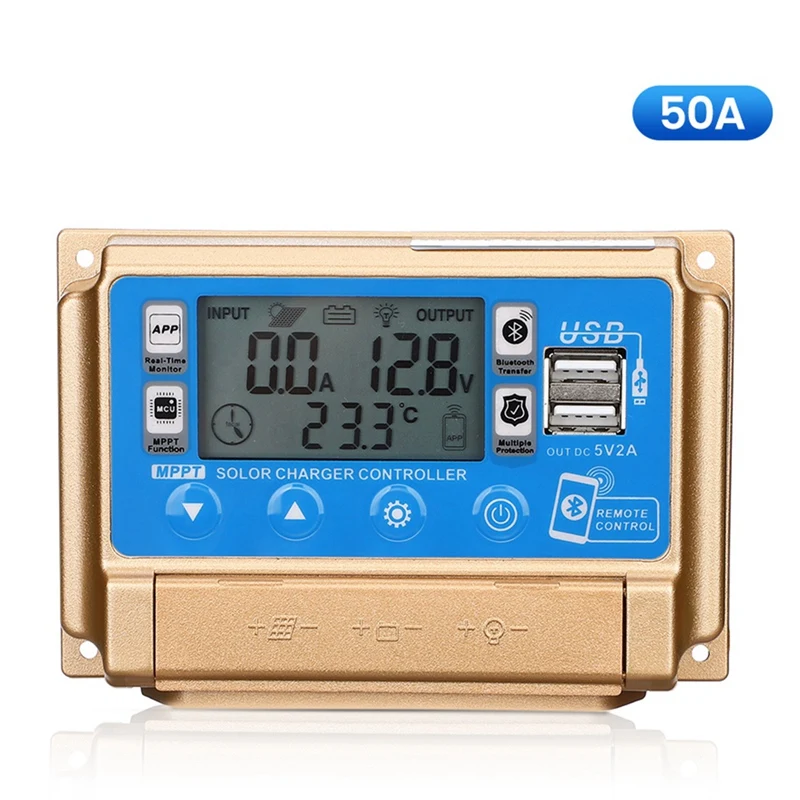 Pengontrol tenaga surya MPPT, pengontrol tenaga surya adaptif dengan Bluetooth 12V/24V Controller-50A isi daya matahari