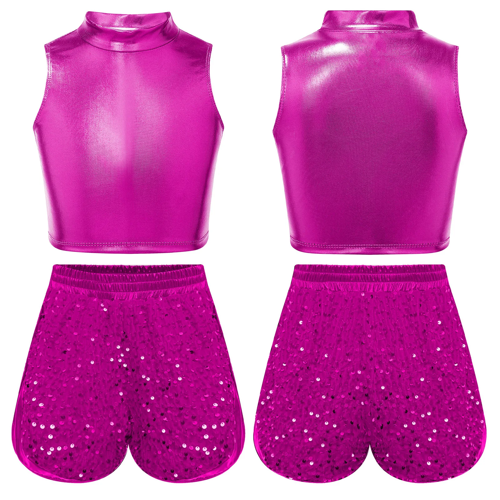 Children's Jazz Dance Sequins Hip Hop Girls Crop Top And Shorty Samba Jazz Dance Modern Cheerleading Costumes Performance Set