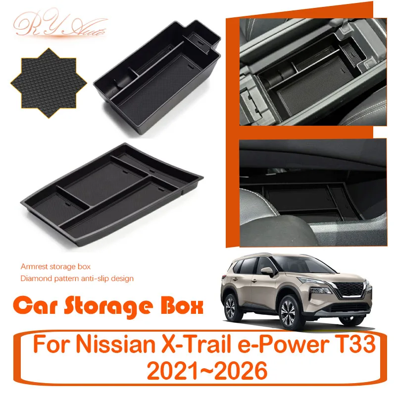 Car Storage Box For Nissan X-Trail Rogue e-Power T33 VC-Turbo 2021~2026 Anti-dirty Armrest Center Console Boxes Auto Accessories