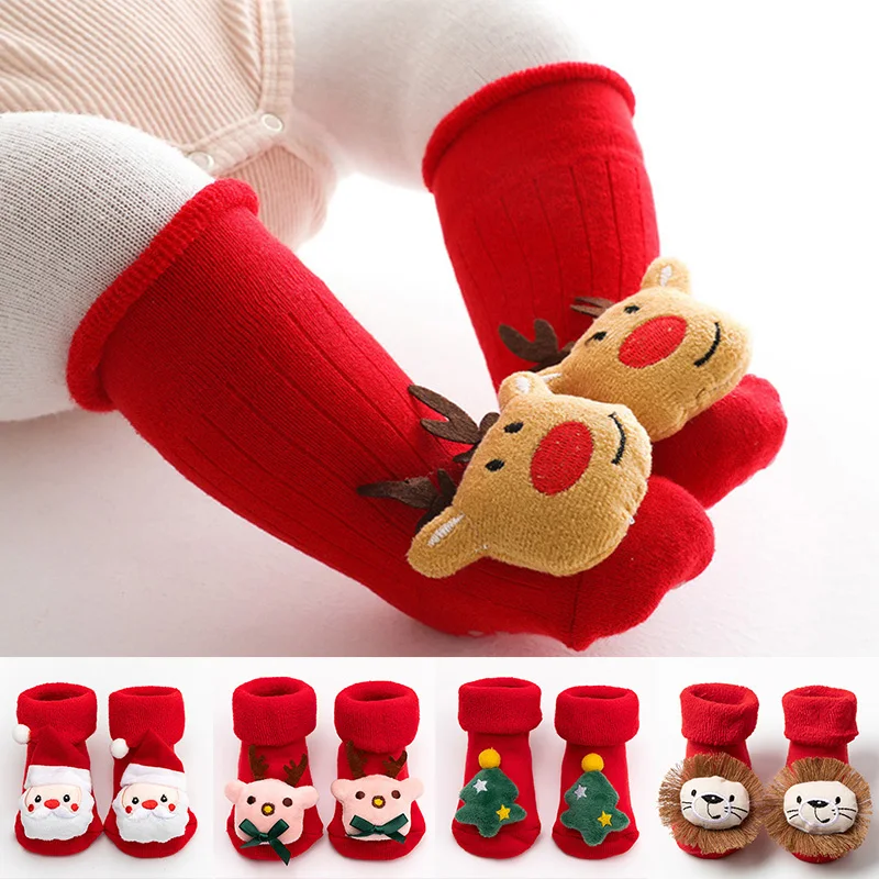 

Cute Baby Christmas Socks Winter Warm Infant Plush Sock 0-3Year Kids Non-slip Floor Socks Cartoon Xmas New Year Newborn Footwear