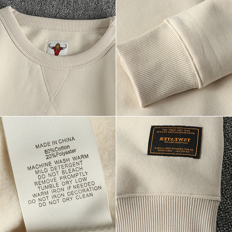 Heavy wool thickened basic solid color wash vintage round neck hoodie men\'s autumn and winter comfort warm top