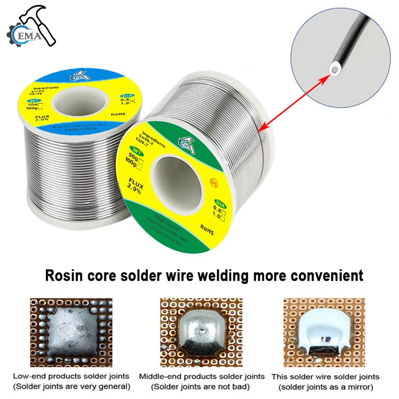 500g/100g/50g CF-25 fio de solda estanho 0.8/1.0mm rolo limpo resina núcleo de solda fio de solda fluxo carretel tubo