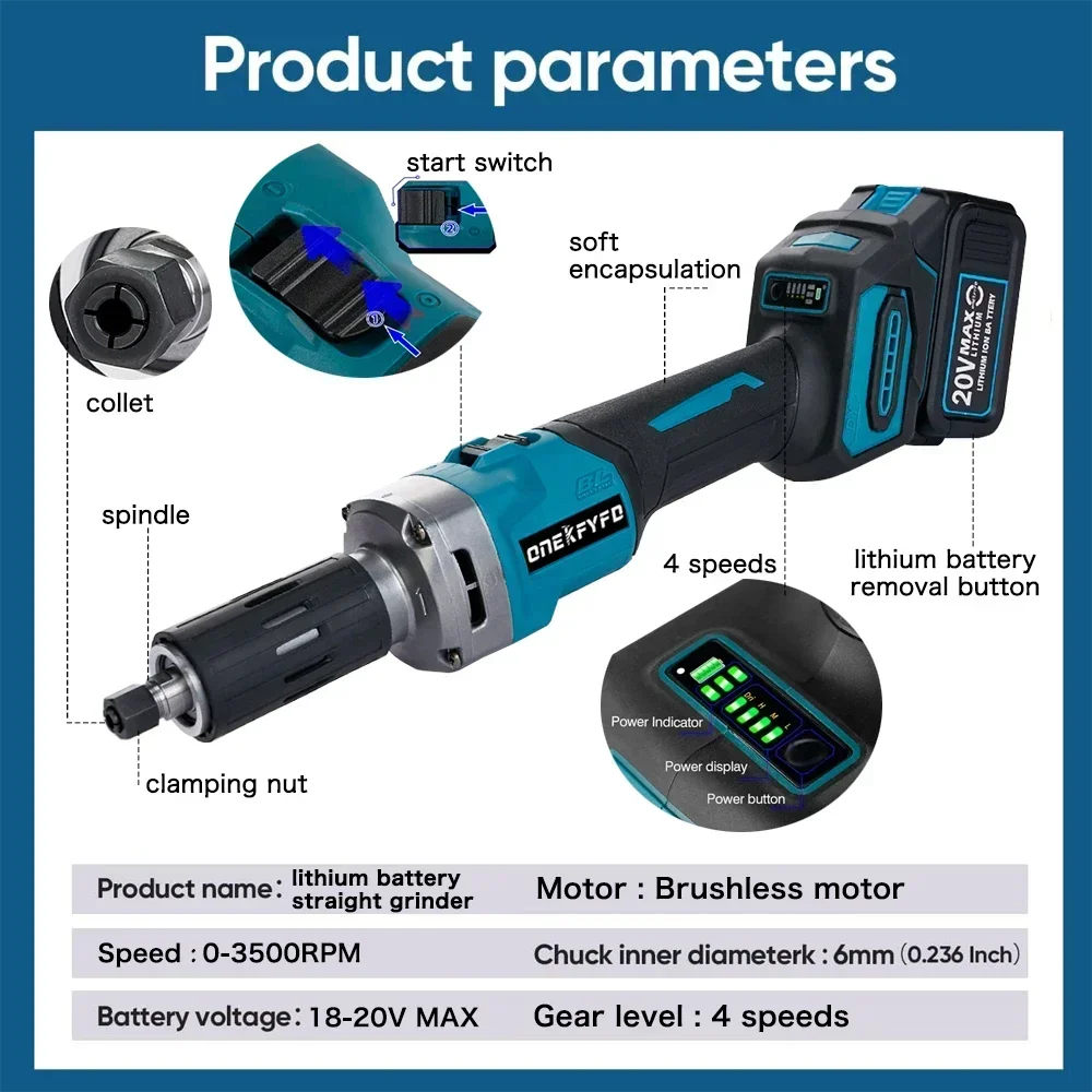 Brushless Electric Die Grinder Wireless 4Gear Variable Rotary Tool Grinding Machine For Makita 18v Battery