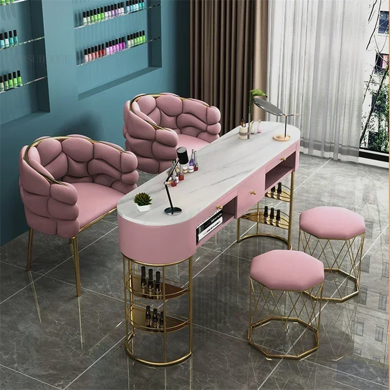 Nordic Marble Nail Table Salon Furniture Creative Manicure Table Light Luxury Single Or Double Professional Manicure Table Set U