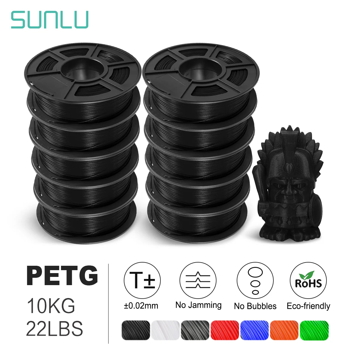 SUNLU-PETG Filamento da impressora 3D, material consumível, 100% ferida para impressão 3D FDM, 1kg por rolo, 1,75mm ± 0,02mm, 10kg, navio rápido