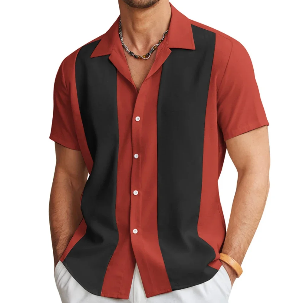 Hot New Stylish Comfy Fashion Men Shirt Tops Vintage Bowling Breathable Button Down Casual Collared Loose Party