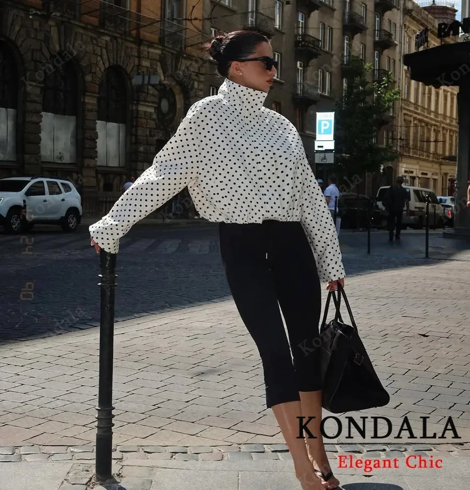 Lady Casual Polka Dot Jacket Stand-up Collar Bubble Yarn Loose Jacket 2025 Spring Fall Fashion High 