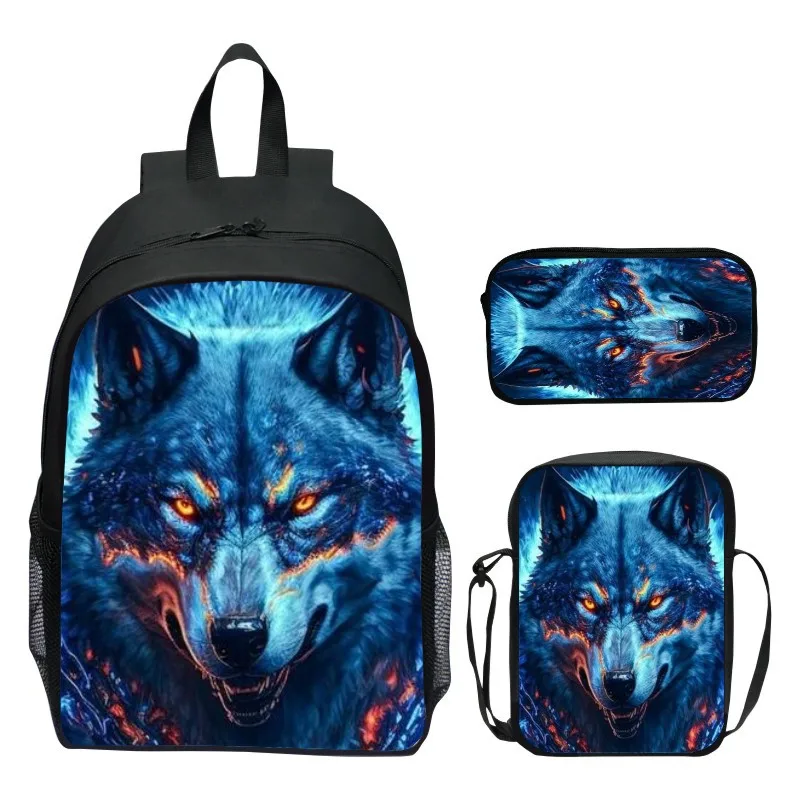 Conjunto de mochila para niños de 16 pulgadas, mochila de escuela primaria Magic Wolf, bolso de hombro, estuche para lápices