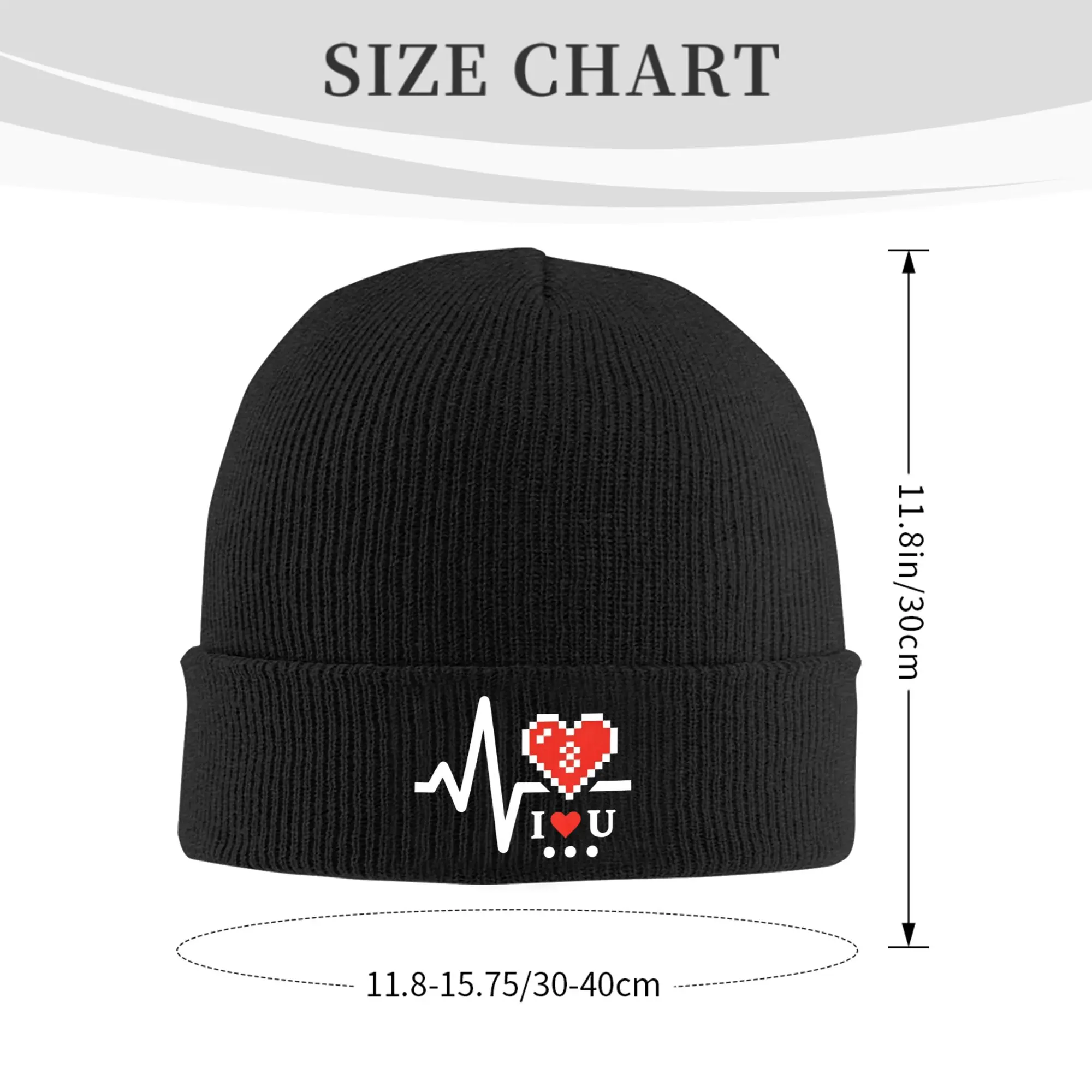 Pixel Heart ECG I love U Winter Skullies Beanies Hat Warm Autumn Knitted Hats Bonnet Caps for Women Men