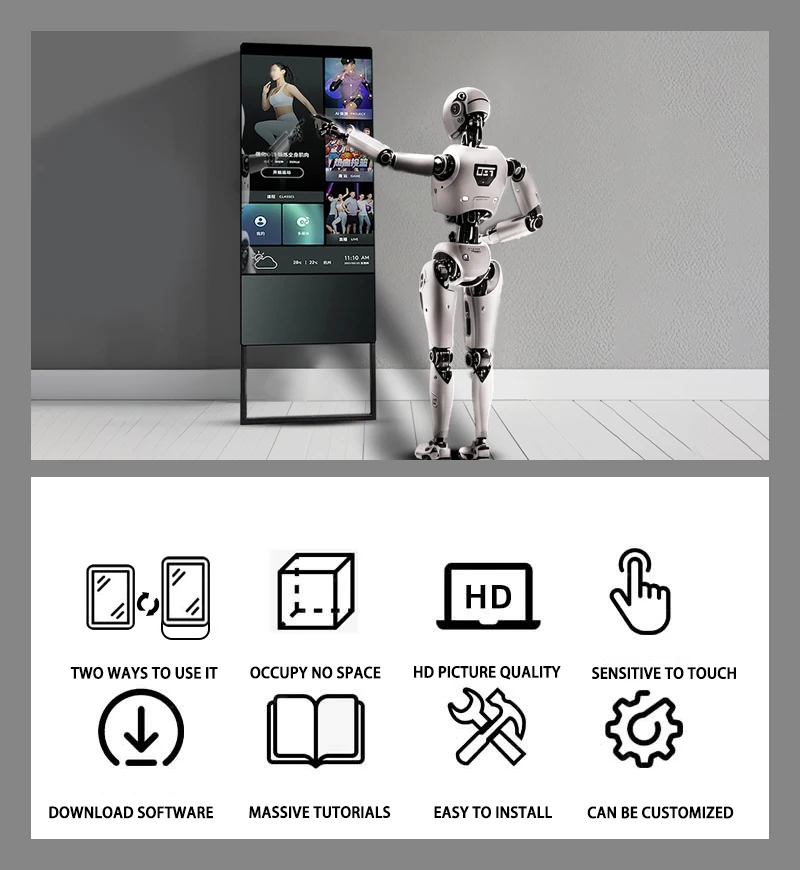 2024 بدون إطار شاشة لمس كبيرة واي فاي أندرويد الحمام الصالة الرياضية مرآة الحمام الذكية مرآة سحرية ممارسة مرآة ذكية #3