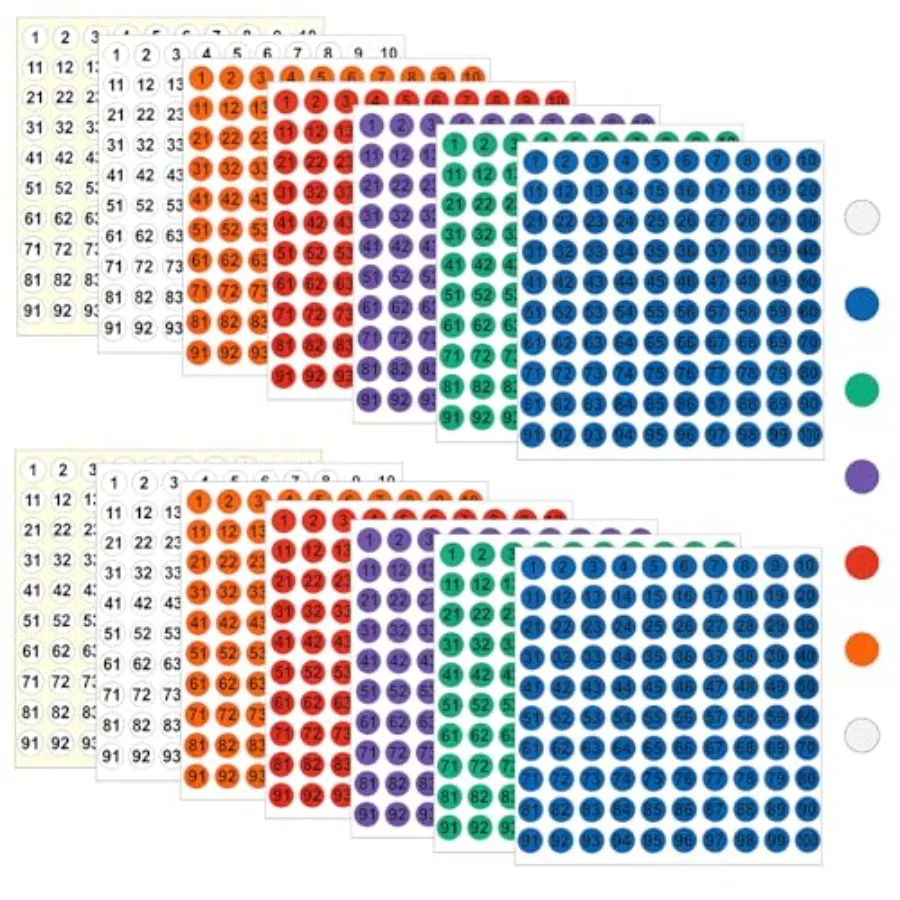 7 PCS Small Number Stickers 1-100 0.4 Ih Round Numbered Stickers Self-Adhesive Vinyl Number Labels Inventory Sticker for Indoor