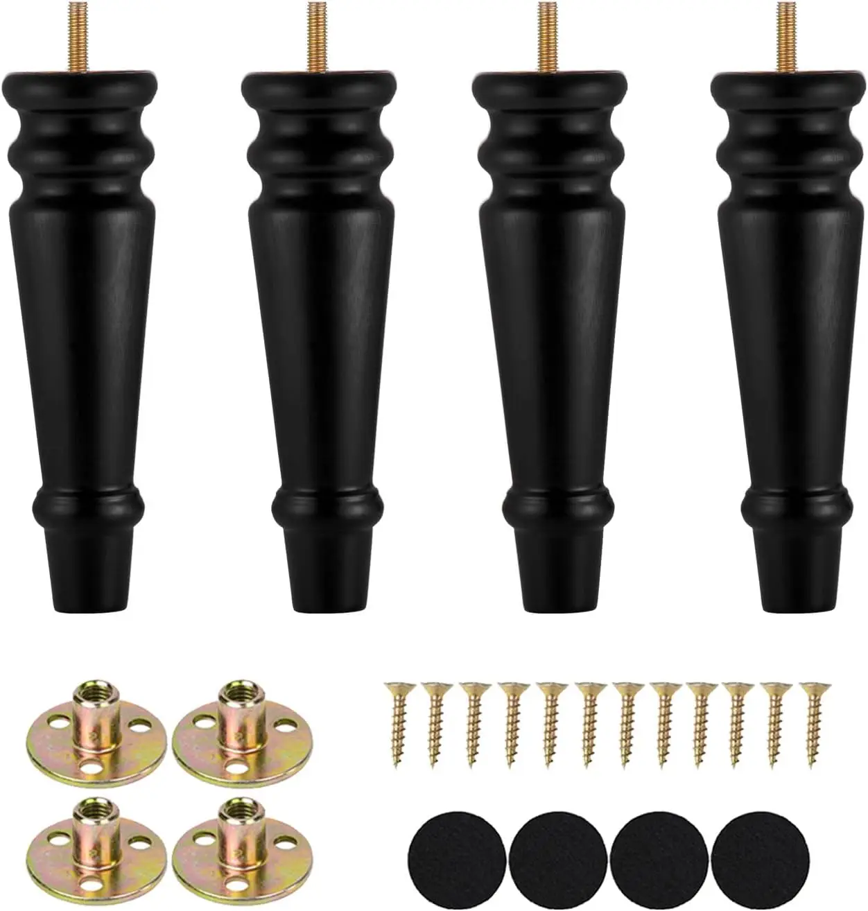 

Furniture Legs 8 inches Set of 4 Pre-drilled M8 Bolt Wood Bun Replacement Legs for Sofa Couch Cabinet Chair Black Solid