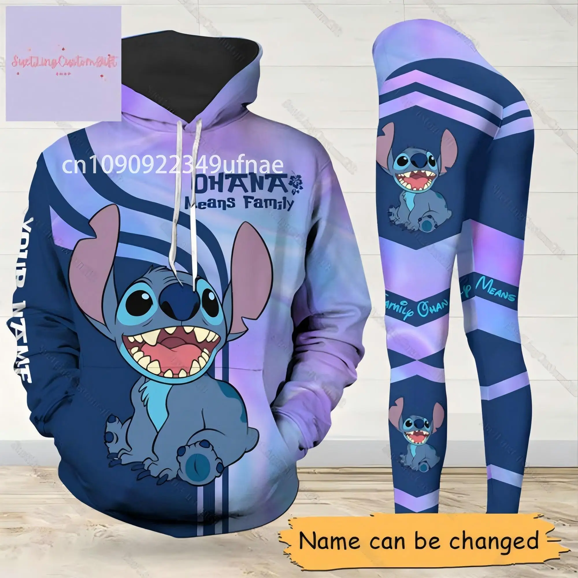 2025 Disney 3D hoodie sportyogabroek Stitch mode dames sportyogapak 3D