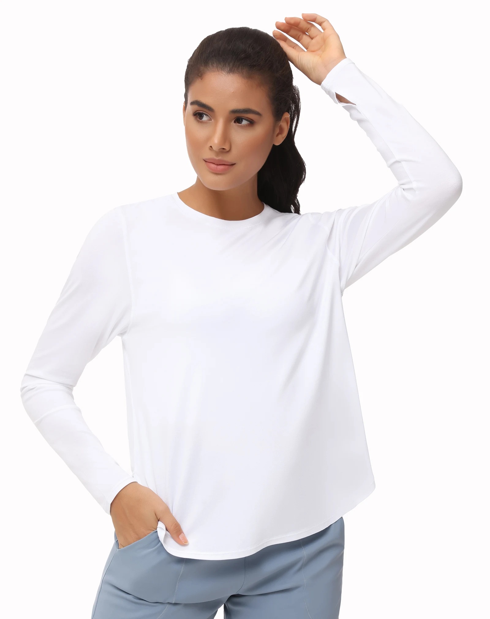 THE GYM PEOPLE Women's Long Sleeve Workout Shirts Lightweight Cotton Running Yoga Tops with Thumb Hole