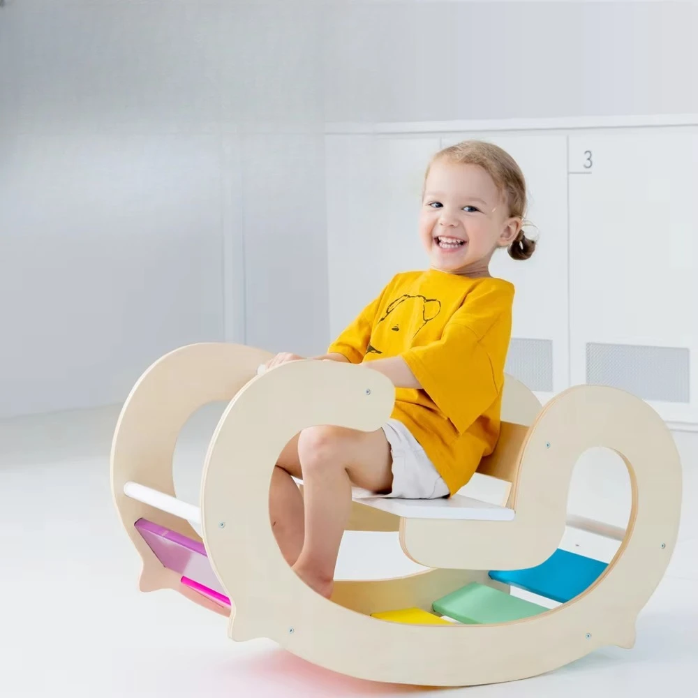 Balance Board Kindergarten Baby Climbing Interactive Early Teaching Interest Toys Wooden Children'S Rainbow Rocking Chair