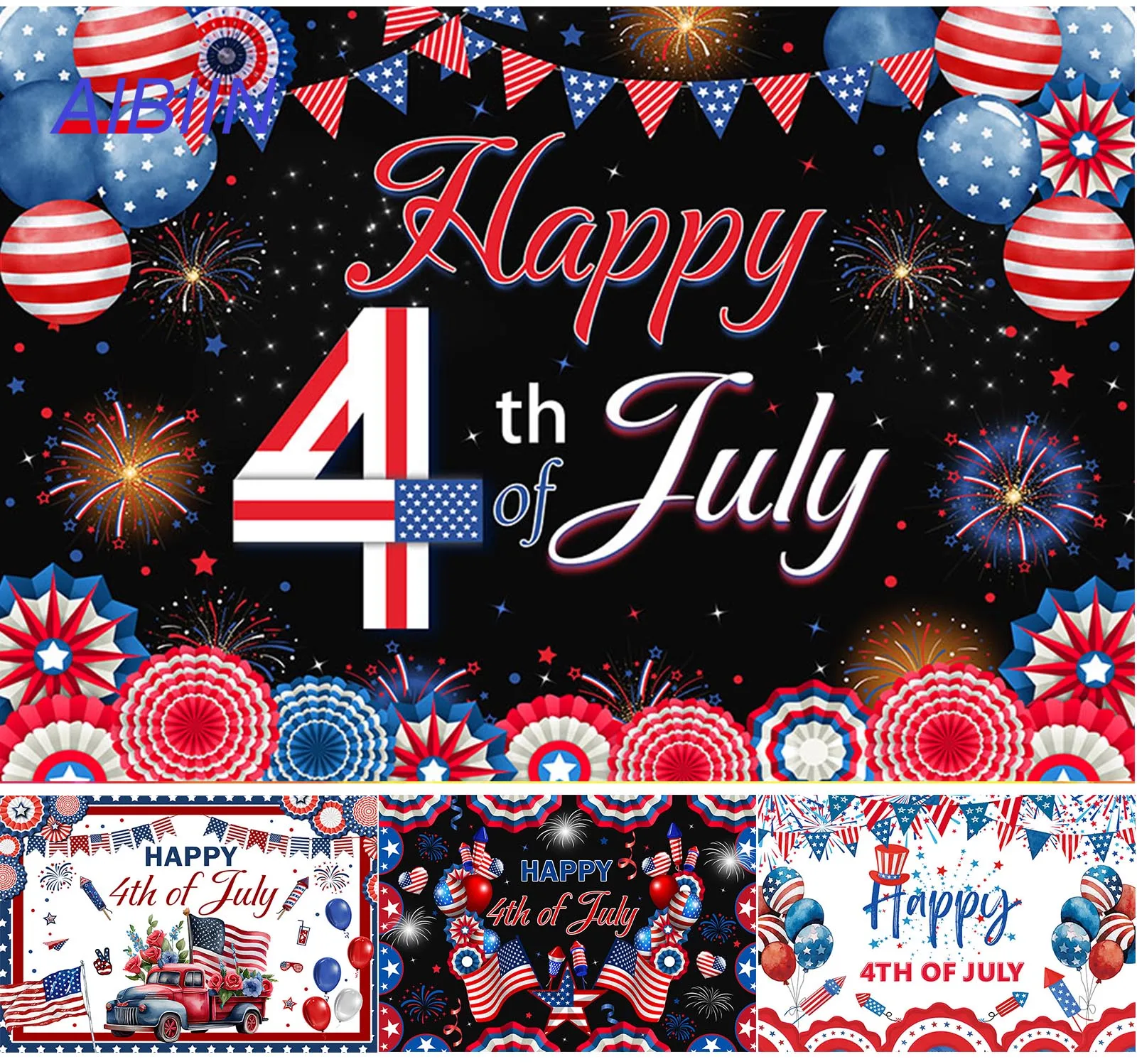 

AIBIIN Happy 4th of July Backdrop Independence Day Party Decorations American Flag Patriotic Balloons Photography Background