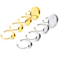 6 8 10 12 14 16 18 20mm Acero inoxidable chapado en oro Ajuste de anillo ajustable Base en blanco 6-20mm cabujón botones de cristal biseles