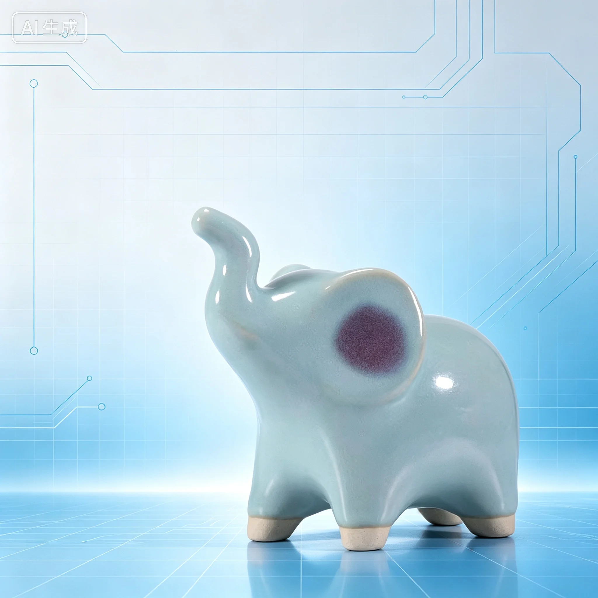 Handmade Jun Porcelain Ornament Blue Kiln Changed Jun Porcelain Elephant Brings Wealth And Good Luck