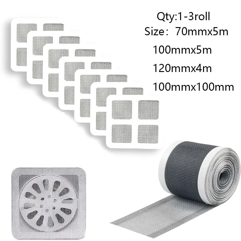 1-3Rolls Cutable Shower Drain Hair Catcher Self-Adhesive Floor Drain Stickers Disposable Mesh Sink Strainer Filter for Bathroom