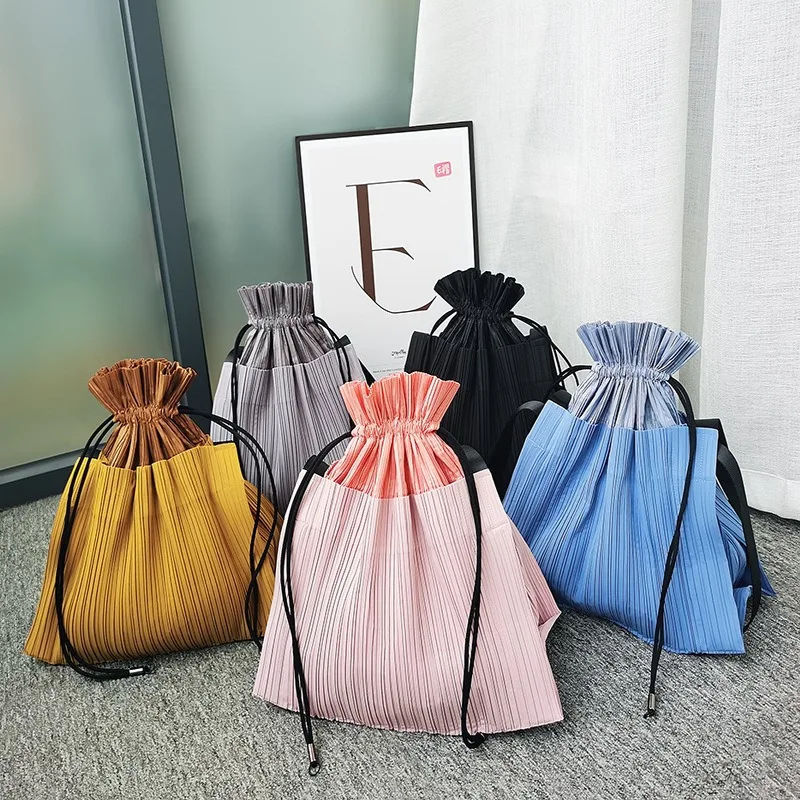 Pleated Drawstring Multifunctional Handbag Miyake Simple Large Capacity Storage Women's Travel Shoulder Crossbody Backpacks