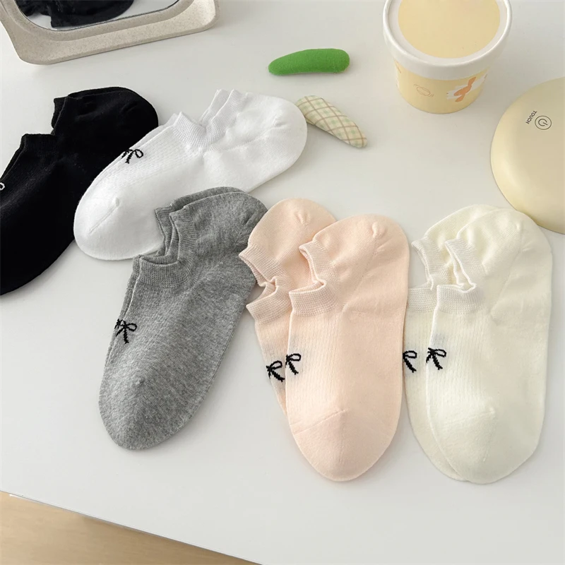 New Women\'s Sock Slippers Summer Thin Trendy Breathable Bow Sweet Invisible Socks For Girls Korean Style Mesh Soft No Show Socks