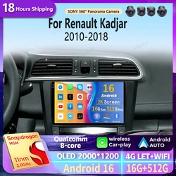 Android 16 wifi+4G Carplay Auto BT Car RadioFor Renault Kadjar 2010-2018 Navigation GPS Stereo Multimedia DVD DSP 360camera 2DIN