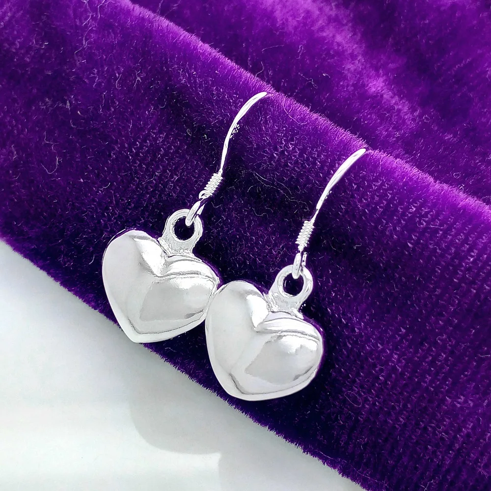 Silver Color Plump Heart Shaped Pendant Earrings For Women Dangle Drop Earrings Decorative Worn On Ears Wedding Jewelry E022