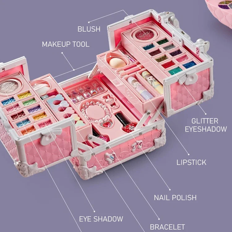 Kids Makeup Kit for Little Girls 49 Pcs Washable Makeup Kit Kids Real Girls Makeup Kit with Cosmetic Case ，Birthday Gifts