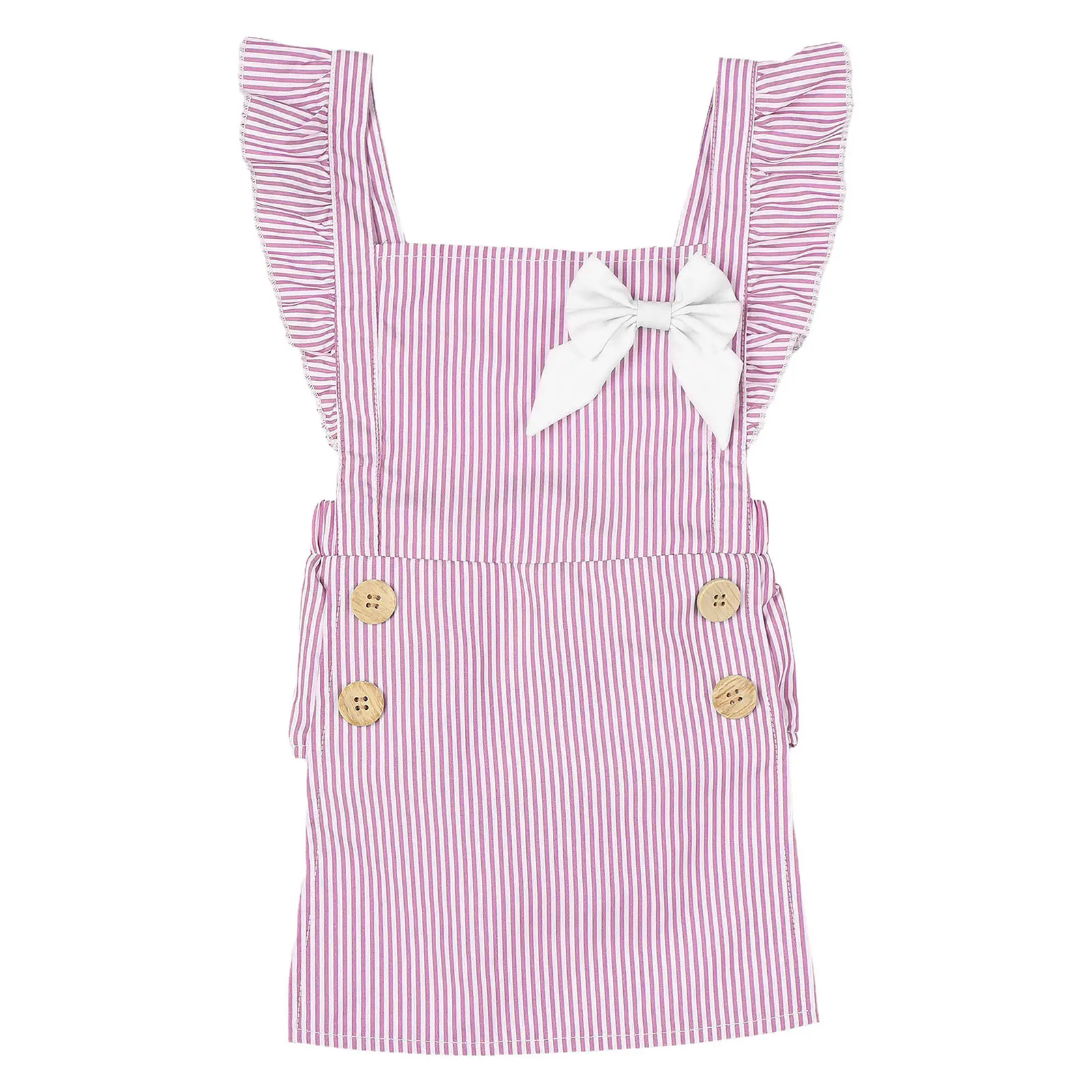 Infant Girls Summer Casual Romper Dress Sleeveless Ruffle Bowknot Striped Suspender Bodysuit Daily Wear Birthday Party Clothes