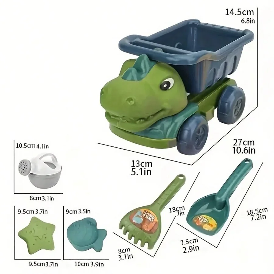 1 set di giocattoli da spiaggia con sabbia per veicoli di ingegneria e set di giocattoli per auto con sabbia di dinosauro adatti ai bambini anziani