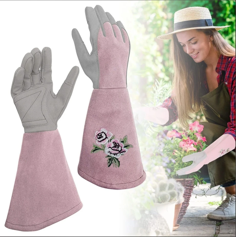

Women Gardening Glove Thorn Proof, Pink Extra Long Oxford Cloth Au Pink Gloves