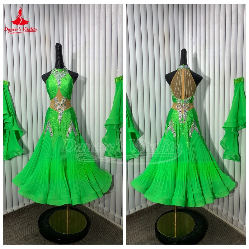 High-end Custom Adult Luxury AB Stone Ballroom Dance Perform Clothe Waltz Foxtrot Tango Quickstep Competition Big Swing Skirt